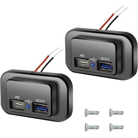 Presa di ricarica USB doppia in 2 pezzi, pannello di ricarica USB 4.8A-12V/24V con indicatore LED blu, adattatore di ricarica rapida impermeabile per auto, autobus o barca.