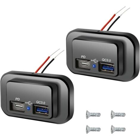 Presa di ricarica USB doppia in 2 pezzi, pannello di ricarica USB 4.8A-12V/24V con indicatore LED blu, adattatore di ricarica rapida impermeabile per auto, autobus o barca.