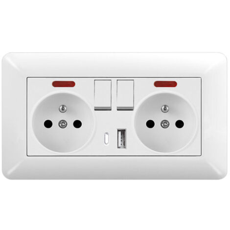 Presa Doppia con Interruttore LED USB e Tipo C 16A – Presa Incasso