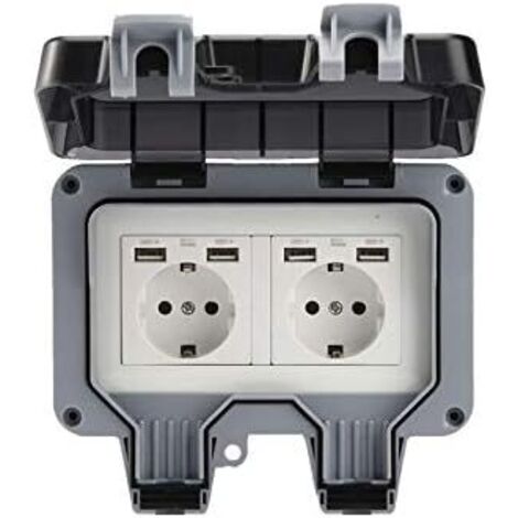 Presa elettrica doppia da parete esterna con USB, presa elettrica resistente e impermeabile con scatola da parete (doppia)