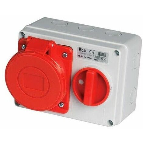 Presa fissa interbloccata orizzontale da parete con fondo ip44 16a rosi 3314r6