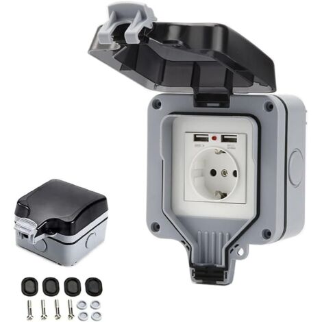 Presa Scatola Box A Parete Da Esterno Mpermeable Stagna P55 Schuko