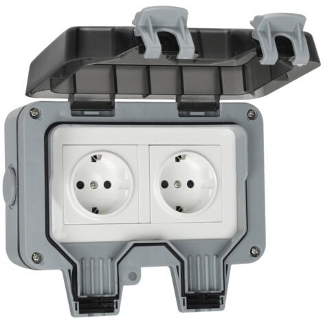 Presa impermeabile IP66, Prese esterne resistenti alle intemperie, Presa a muro esterna, Scatola di giunzione impermeabile, Doppia presa impermeabile, per cucina, bagno, garage, piscina e giardino