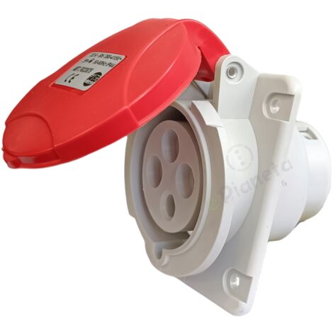 Presa industriale CEE 3P + T 16A 400V IP44 da incasso inclinato 10° impermeabile esterno rosso