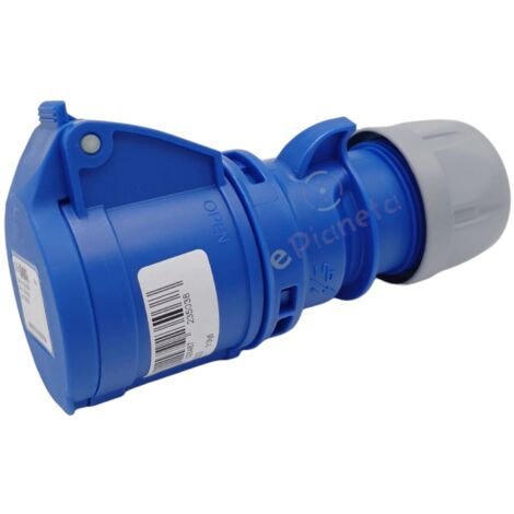 Presa industriale volante 230V CEE 6H 2P + T 16A IP44 per esterno impermeabile blu