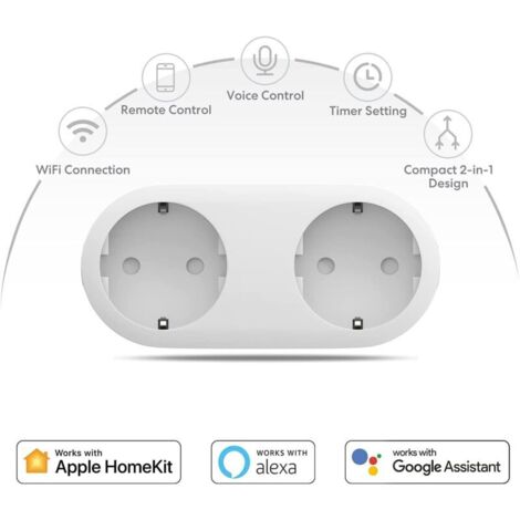 Presa intelligente (tipo F), compatibile con Apple HomeKit, Siri, Alexa, Google Home e Google Nest, presa programmabile Wi-Fi con controllo vocale e telecomando (1 pz)