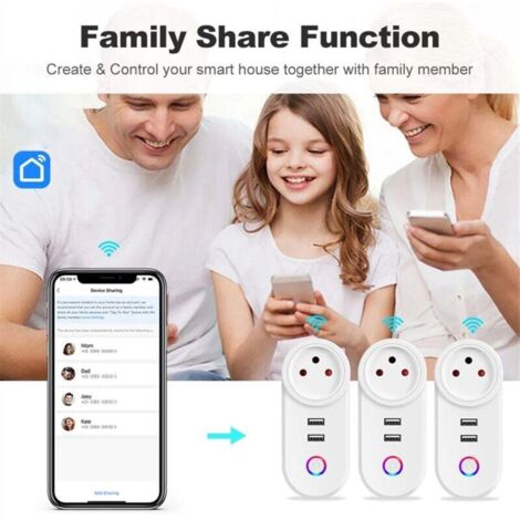 Presa intelligente WiFi da 16 A con USB, timer, controllo vocale, compatibile con Alexa e Google Home