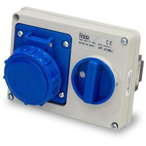 Presa interbloccata orizzontale con sezionatore, ad incasso, 230V, 3 poli, 16A, IP67 - Rosi 14.3216B6-I