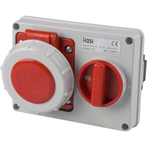 Presa interbloccata orizzontale con sezionatore, ad incasso, 380V, 5 poli, 16A, IP67 - Rosi 14.3416R6-I