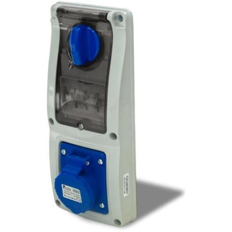 Presa interbloccata verticale con sezionatore, ad incasso, con magnetotermico, 230V, 3 poli, 32A, IP54 - Rosi 16.3234B6-IMT
