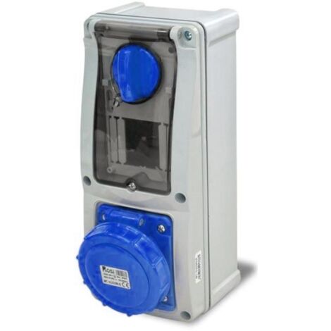 Presa interbloccata verticale con sezionatore, con fondo, con barra DIN, 230V, 3 poli, 16A, IP67 - Rosi 16.3216B6D