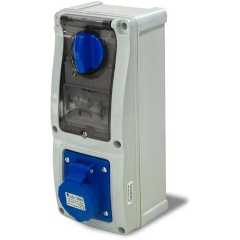 Presa interbloccata verticale con sezionatore, con fondo, con magnetotermico, 230V, 3 poli, 16A, IP54 - Rosi 16.3214B6MT