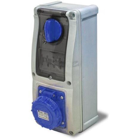Presa interbloccata verticale con sezionatore, con fondo, con magnetotermico, 230V, 3 poli, 32A, IP67 - Rosi 16.3232B6MT
