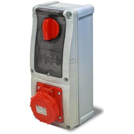 Presa interbloccata verticale con sezionatore, con fondo, con magnetotermico, 380V, 4 poli, 32A, IP67 - Rosi 16.3332R6MT