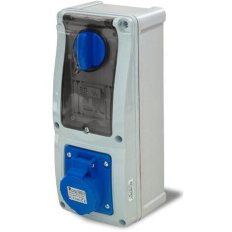 Presa interbloccata verticale con sezionatore, con fondo, con portafusibile, 230V, 3 poli, 16A, IP54 - Rosi 16.3214B6