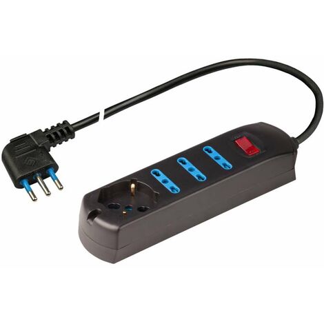 Presa multipla 250V - 3 prese grandi + 1 pluristandard - 1,5 metri Nero