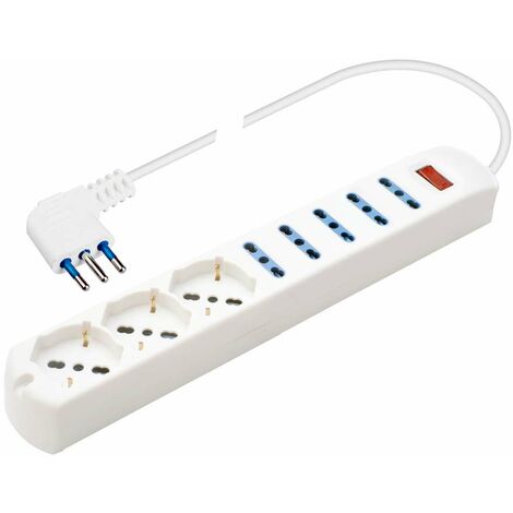 Presa multipla 250V - 5 prese grandi + 3 pluristandard - 1,5 metri Bianco
