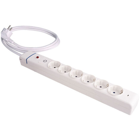 Presa multipla, 6 uscite 2p+t, con interruttore + protettore, cavo 1,5 m h05vv-f 3g1,5 mm², 16a 250v, bianco