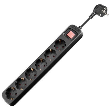 Presa multipla a 6 prese con interruttore da 1,5 m, nero, presa di terra (tipo F, CEE 7/3). Lunghezza del Cavo 1.5 m