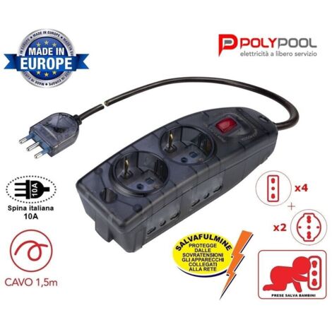 PRESA MULTIPLA SALVAFULMINE 4 USCITE BIVALENTI 1,5MT