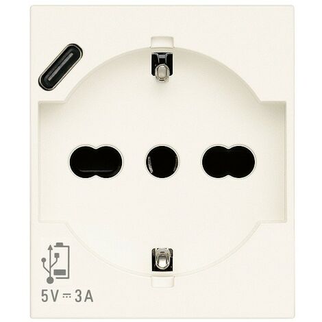 Presa Schuko 16A con USB tipo C 3A 2P+T Vimar Linea Bianca 30210.USBB