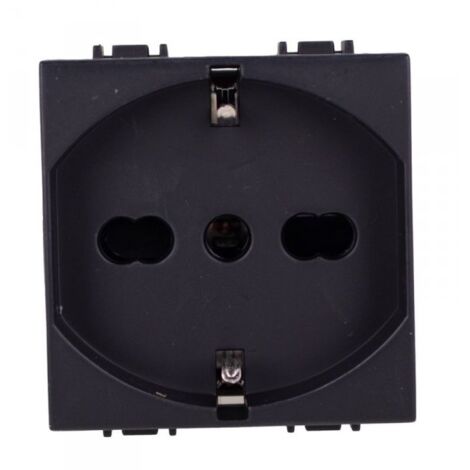 Presa Schuko 2P+T 16A Colore Nero Compatibile Con Bticino Living e Vimar Plana