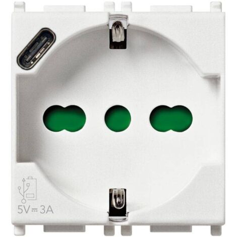 Presa Schuko 2P+T 16A con USB tipo C Bianco Vimar Plana 14210.USB