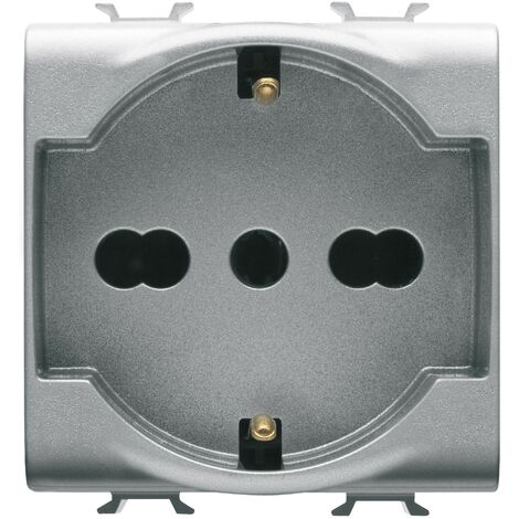 Presa Schuko Bipasso 2P+T 16A 2 moduli Titanio GW14204
