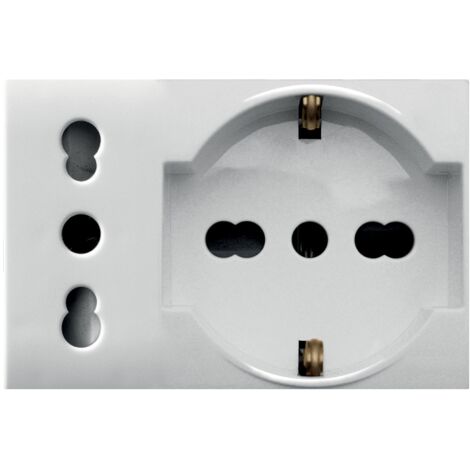 Presa Schuko bipasso e presa P17/11 2P+T 10/16A 3 moduli Bianco S44 Ave Whitek 44609015MB