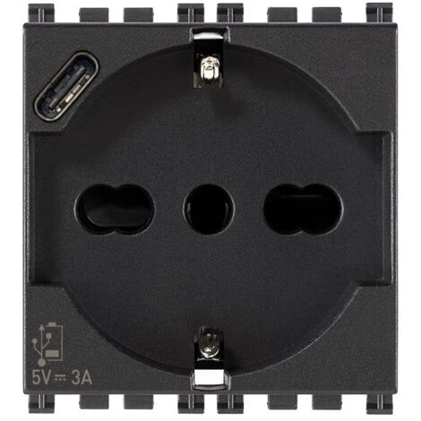 Presa Schuko con USB Vimar Arkè grigio nero 19210.USB