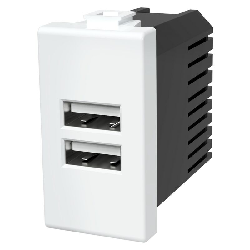 Image of Presa USB a 2 posti bianca compatibile BTicino Matix