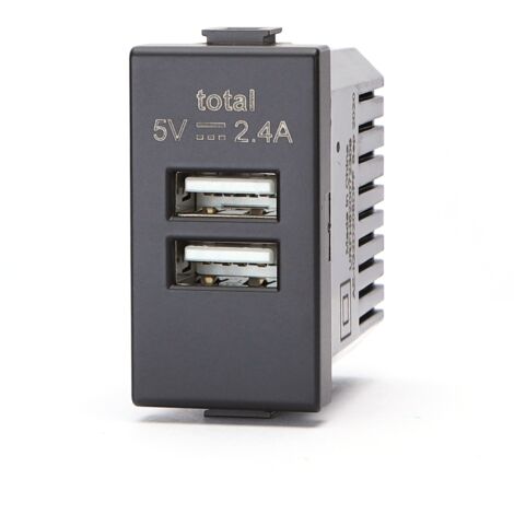 Presa USB a 2 posti nera compatibile anche con BTicino Matix