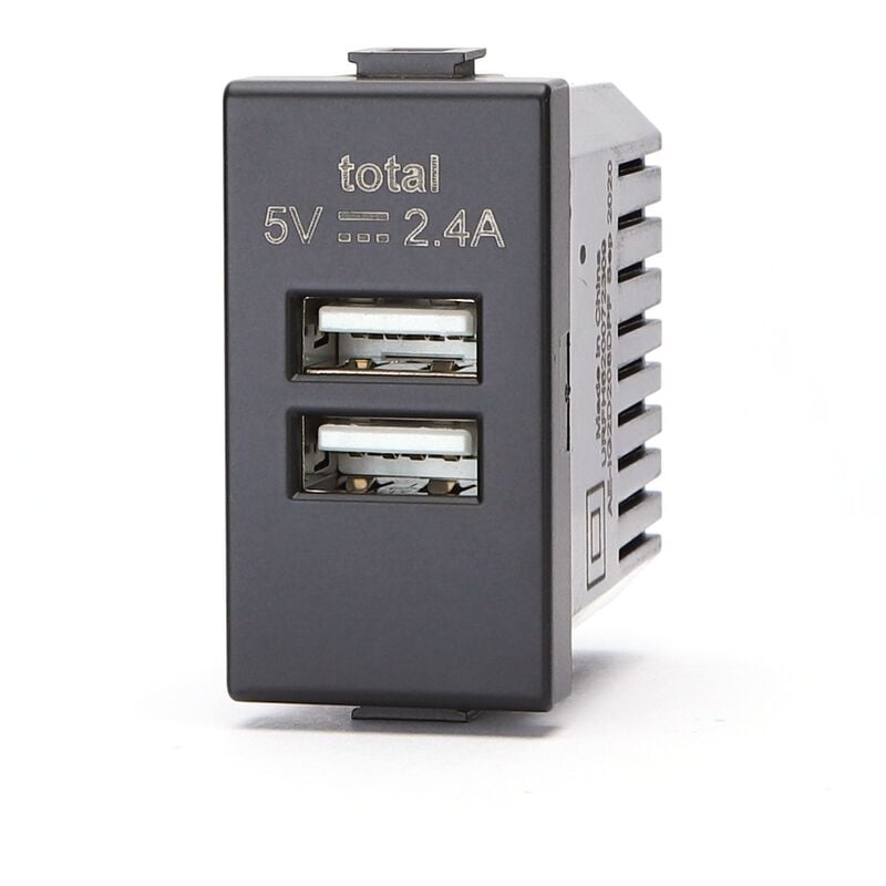 Image of Presa USB a 2 posti nera compatibile anche con BTicino Matix