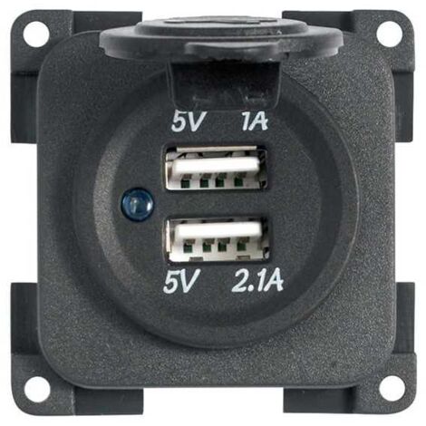 Presa usb doppia 1A/ 2.1A 5V con tappo fissaggio 4 fori da pannello nera
