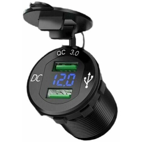 Presa USB doppia per moto, caricabatteria per auto, adattatore per presa di corrente marina, presa accendisigari impermeabile, ricarica rapida da 2,1 A con voltmetro a LED per presa QC 3.0 da 12 V/24