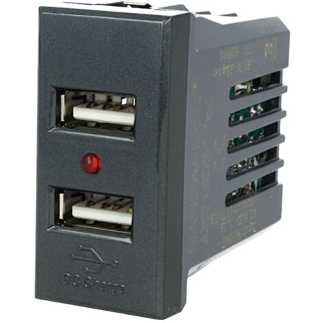 Presa Usb Modulo Caricatore 2 Porte USB 2,1A Nero Compatibile Bticino Axolute SD21760