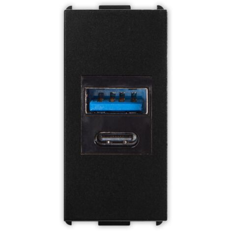 Presa USB Tipo A+C 240Vac fino a 20W Nero Pixia Master 14212AC