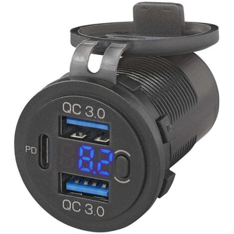 Presa usb tripla con 2x tipo a e 1x tipo c voltmetro