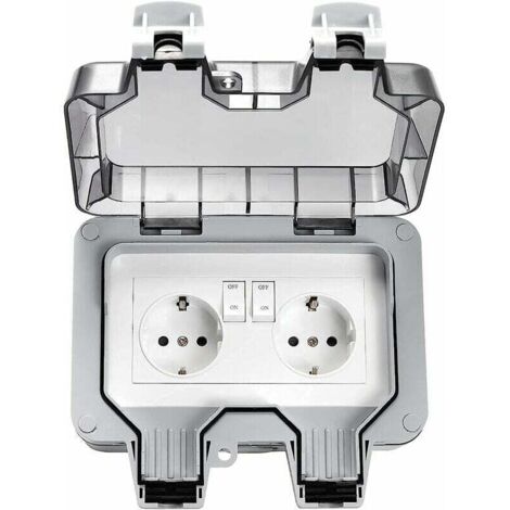 Prese esterne impermeabili, doppia presa elettrica esterna IP66, prese a muro impermeabili a 2 gruppi con coperture