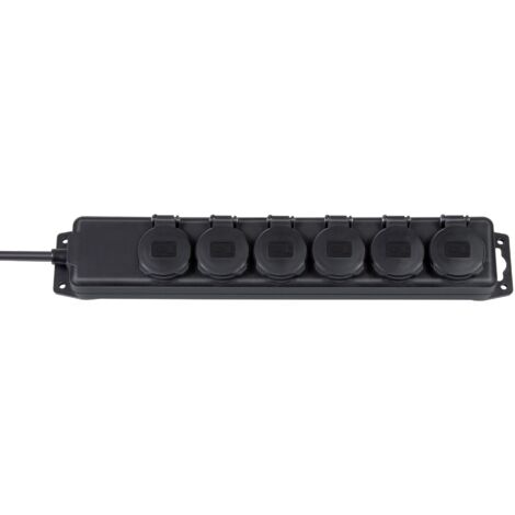 Prese multipla di distribuzione corrente 6 prese nero 2m H07RN-F 3G1,5