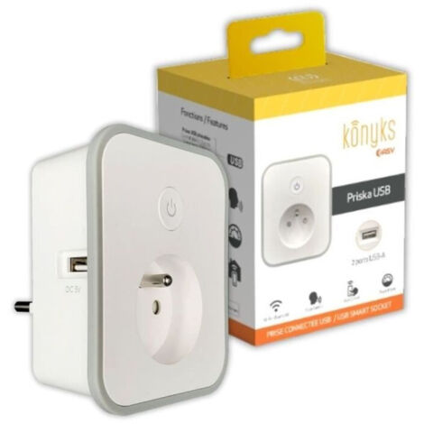 Presente connessa - KONYKS - Priska - USB FR - Wifi + Bt - 16 A con 2 prese USB-A - Contatore di consumo - Compatibile con Alexa / Google
