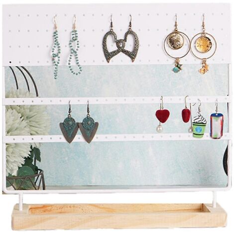 Présentoir à bijoux de bureau à 144 trous avec base rainurée blanche pour boucles d'oreilles et bagues.