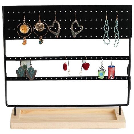Présentoir à bijoux de bureau à 144 trous avec base rainurée noire pour boucles d'oreilles et bagues.