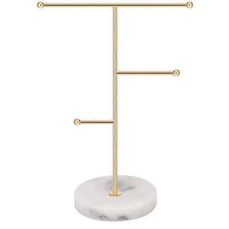 Présentoir à bijoux de style nordique avec base en marbre, support pour colliers, présentoir à bijoux en métal avec barre en T, à poser sur une table, organisateur pour pendentifs, bracelets et boucle