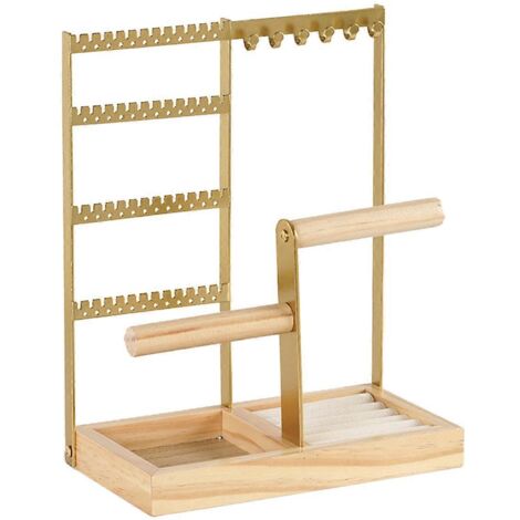 Présentoir à bijoux doré, base amovible en bois massif, support à bijoux biaxial