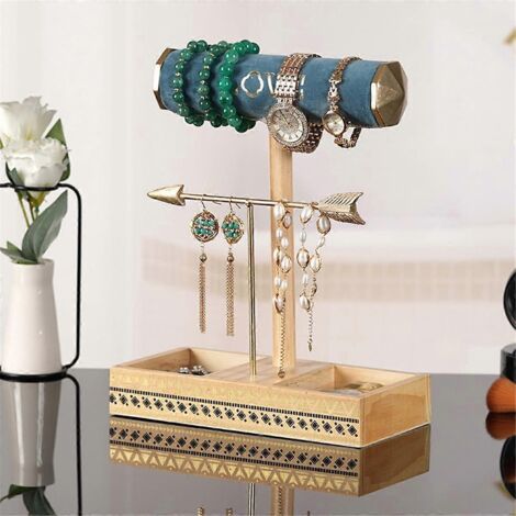 Présentoir à bijoux en bois massif, base amovible, noir