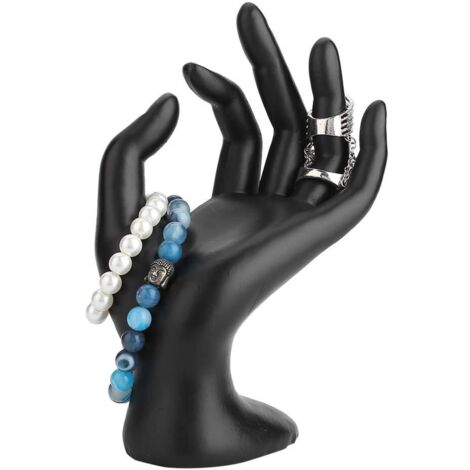 Présentoir à bijoux, main noire OK geste anneaux présentoir résine velours boucles d'oreilles porte-bracelet (résine),
