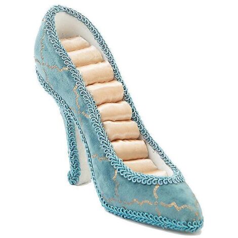 Présentoir à bijoux rétro, élégant et raffiné, bleu paon, idéal pour la maison ou une boutique, avec talons hauts.