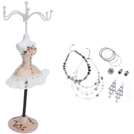 Présentoir à bijoux, Support rotatif élégant en polyrésine avec 6 crochets, 25cm de hauteur pour organisation de colliers et bracelets, Décoration de chambre ou salle de bain