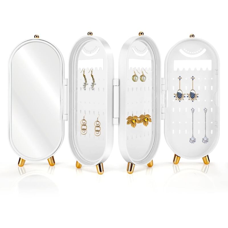Présentoir à boucles d'oreilles pliable avec miroir, organiseur pour boucles d'oreilles et clous d'oreilles